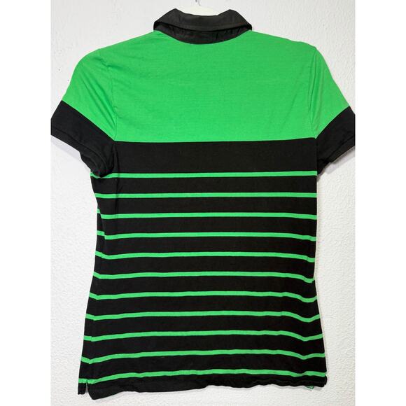 Lauren Active Ralph Lauren Green Black Women Stripe Polo M Preppy Tennis Y2K - Picture 4 of 8